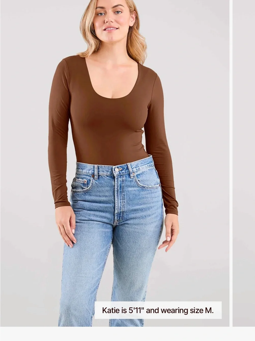 nuuds Brown Long-Sleeve Scoop Neck Bodysuit